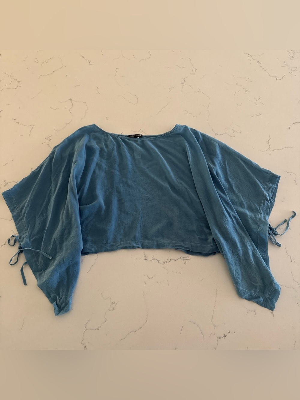 Eileen Fisher Blue Shawl Shirt Oversize 100% Silk Top Flowy Lightweight